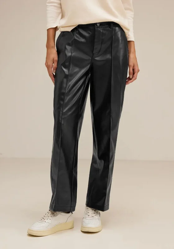 Street One Casual Fit PU Trousers, Black Trousers Harem Relaxed Fit