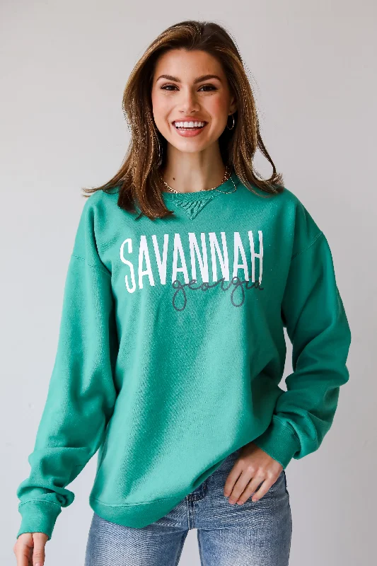 Green Savannah Georgia Script Sweatshirt Hoodie with Embroidery Detailed Premium