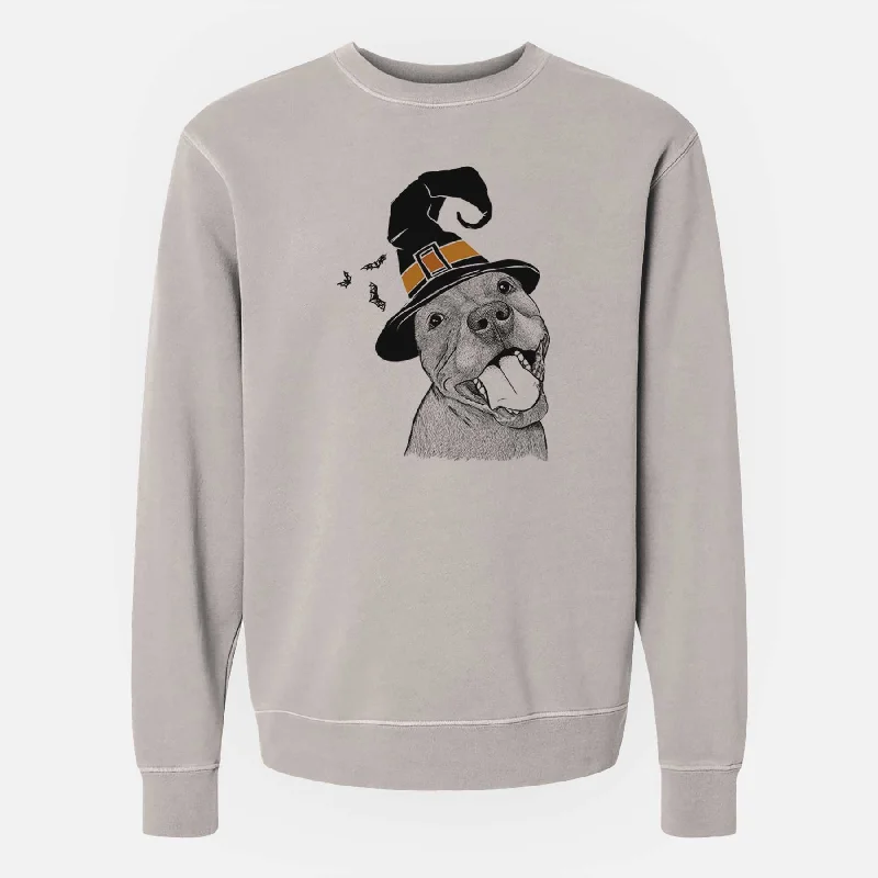 Witch Eloise the Pitbull Mix - Unisex Pigment Dyed Crew Sweatshirt Hoodie with Camouflage Military Edgy Witch Eloise the Pitbull Mix - Unisex Pigment Dyed Crew Sweatshirt Hoodie with Camouflage Military Edgy