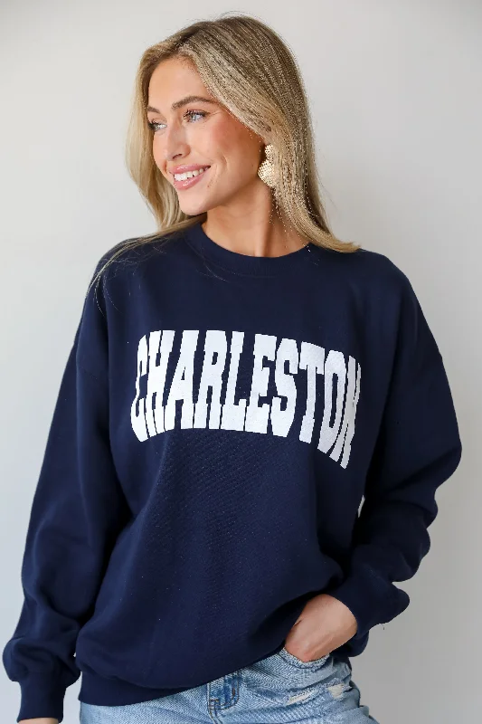 Navy Charleston Sweatshirt Hoodie with Magnetic Closure Innovative Modern