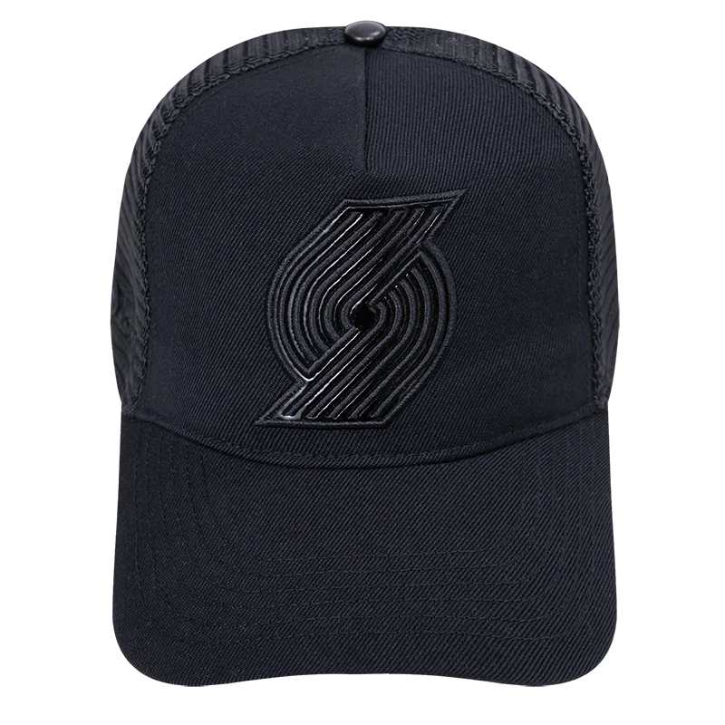 NBA PORTLAND TRAIL BLAZERS BLACK OUT CLASSIC PINCH FRONT UNISEX TRUCKER HAT (BLACK) Women's Lightweight Blazer