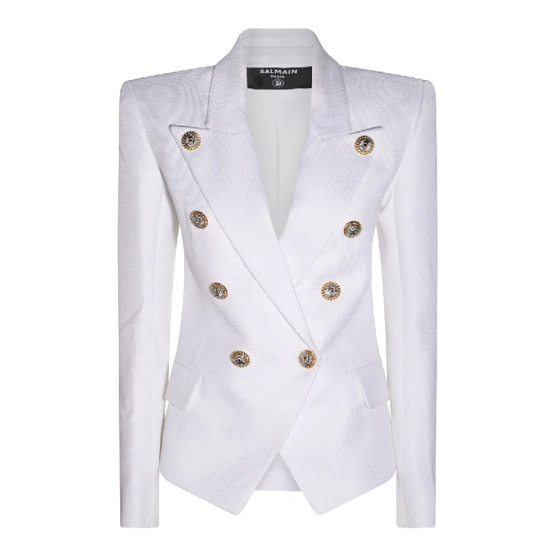 Balmain Jackets White Appliqued Jacket Beaded Jacket Sequined Jacket