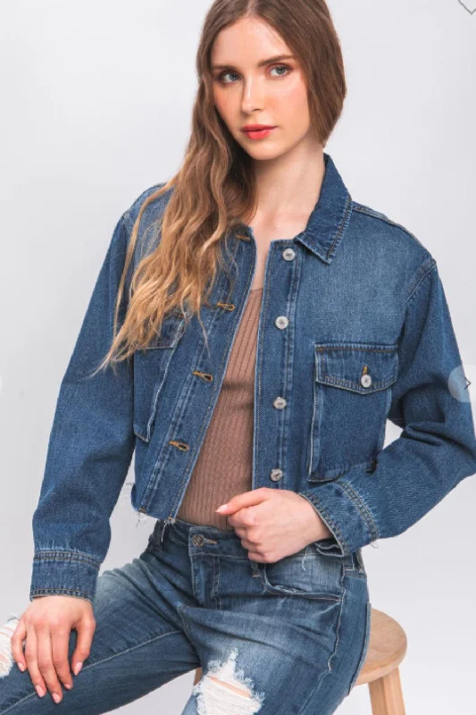 LOVE TREE Raw Hem Button Up Cropped Denim Jacket Faux Fur Fabric Real Fur Fabric Shearling Fabric LOVE TREE Raw Hem Button Up Cropped Denim Jacket Faux Fur Fabric Real Fur Fabric Shearling Fabric