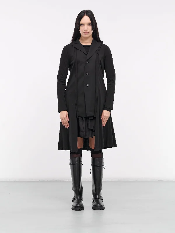 Gabardine Combination Long Jacket (FS-J62-800-BLACK) Stand-Up Collar Roll-Neck Collar Turtle Neck Gabardine Combination Long Jacket (FS-J62-800-BLACK) Stand-Up Collar Roll-Neck Collar Turtle Neck