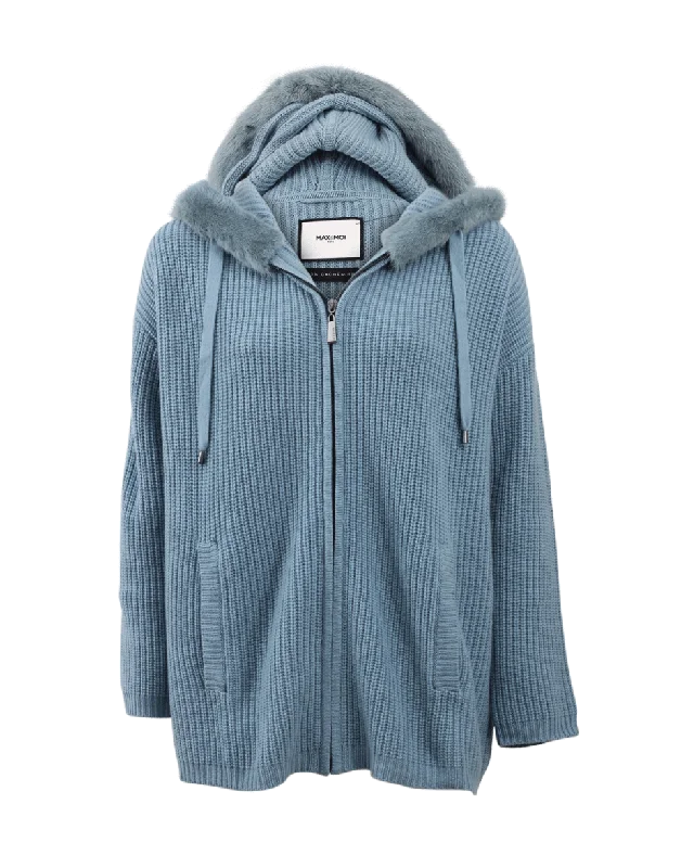 Hooded Zip Fur Cardigan Beaded Cardigan Sequined Faux Fur