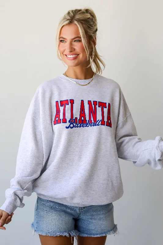 Heather Grey Atlanta Baseball Sweatshirt Hoodie with Cuffed Sleeves Snug Secure
