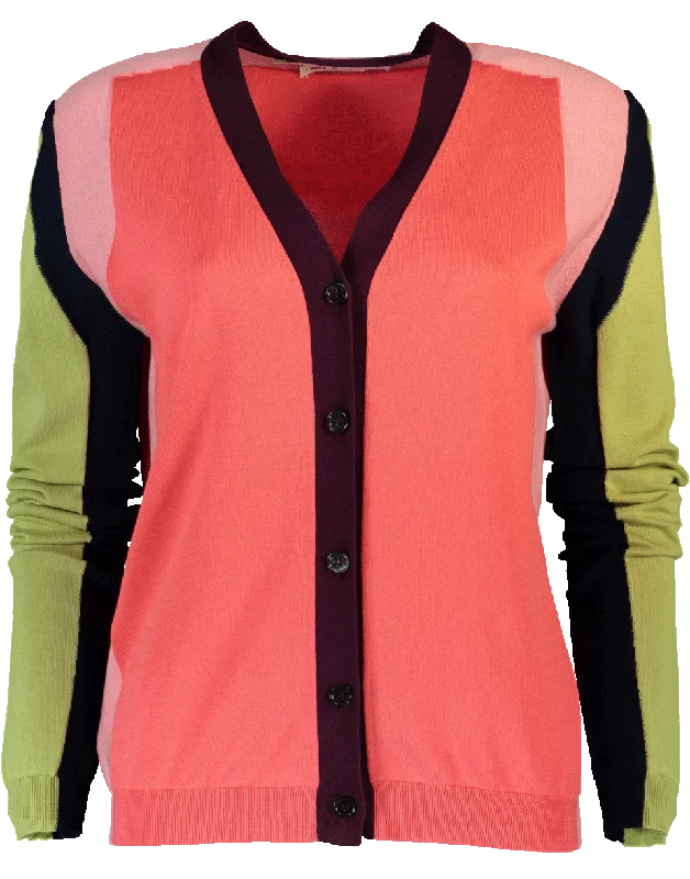 Color Block Cardigan Zippered Front Buttoned Front Snap Front