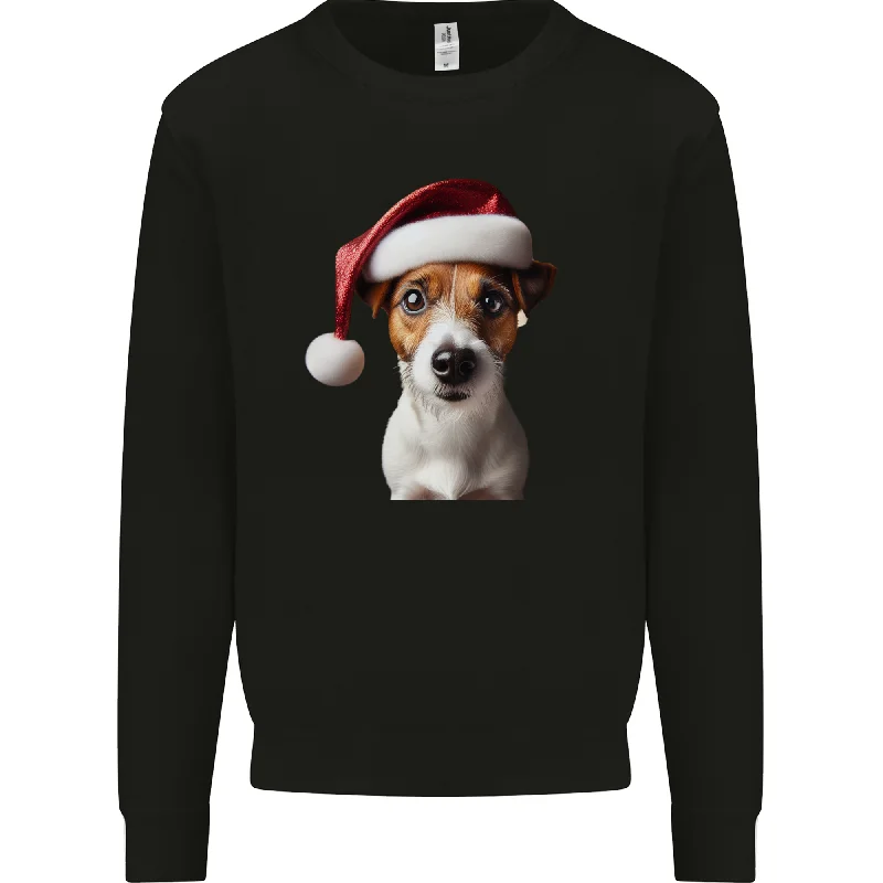 Christmas Jack Russell Dog Wearing an Xmas Hat Mens Sweatshirt Jumper Hoodie with Ribbed Cuffs Snug Fit Comfort Christmas Jack Russell Dog Wearing an Xmas Hat Mens Sweatshirt Jumper Hoodie with Ribbed Cuffs Snug Fit Comfort
