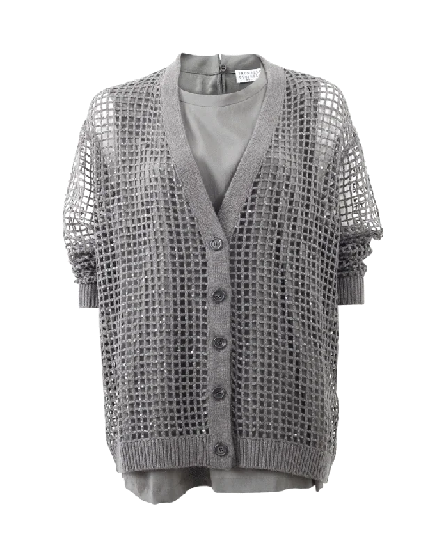Paillette Net Cardigan With Tank Long Cardigan Short Cardigan Medium Cardigan