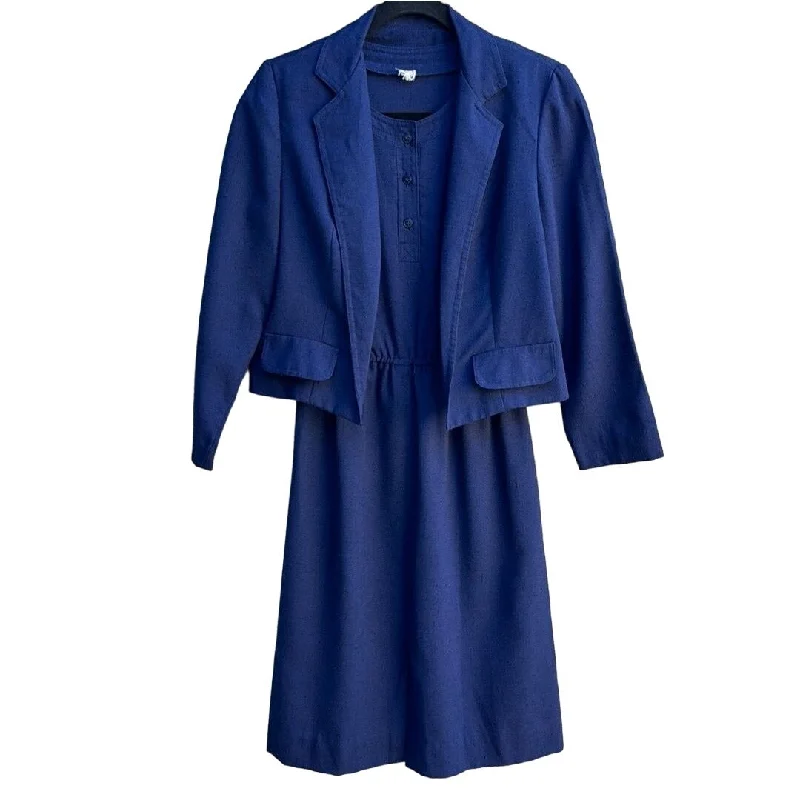 Charles Alan Vintage Womens Navy Retro Open Front Blazer & Sleeveless Dress Set Women's Handmade Blazer Charles Alan Vintage Womens Navy Retro Open Front Blazer & Sleeveless Dress Set Women's Handmade Blazer