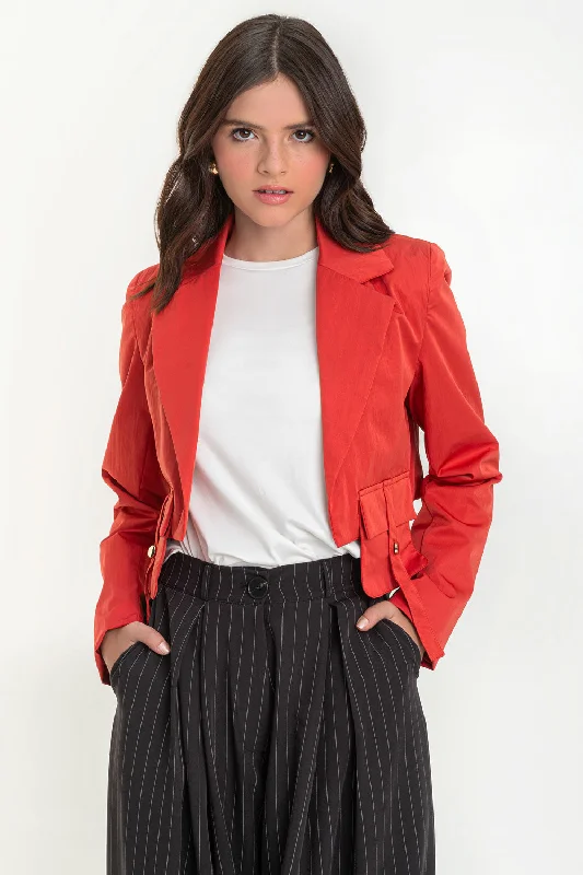 Blazer corto abierto bolsillos con trabillas Women's Pencil Blazer