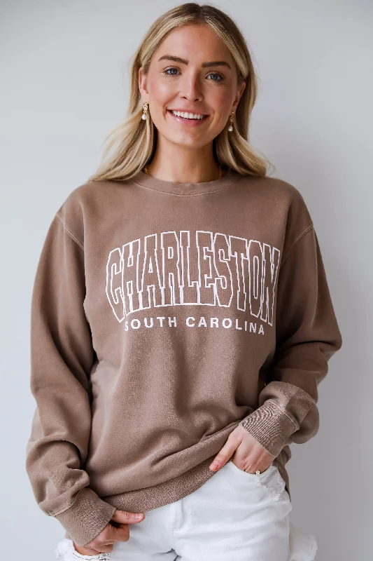 Brown Charleston South Carolina Sweatshirt Hoodie with Thumb Holes Functional Cozy