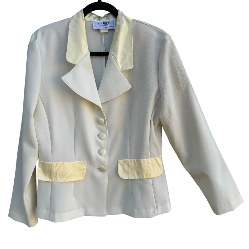 Columbus Circle Vintage 80s Cream & Yellow Notched Collar Button Front Blazer M Women's Classic Suit Columbus Circle Vintage 80s Cream & Yellow Notched Collar Button Front Blazer M Women's Classic Suit