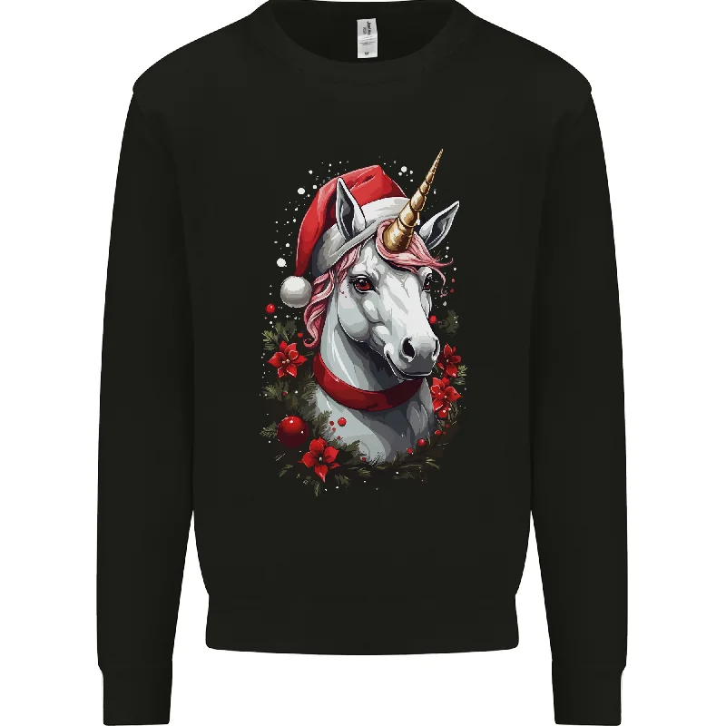 Christmas Unicorn Wreath Xmas Mens Sweatshirt Jumper Hoodie with Cropped Fit Short Trendy Christmas Unicorn Wreath Xmas Mens Sweatshirt Jumper Hoodie with Cropped Fit Short Trendy