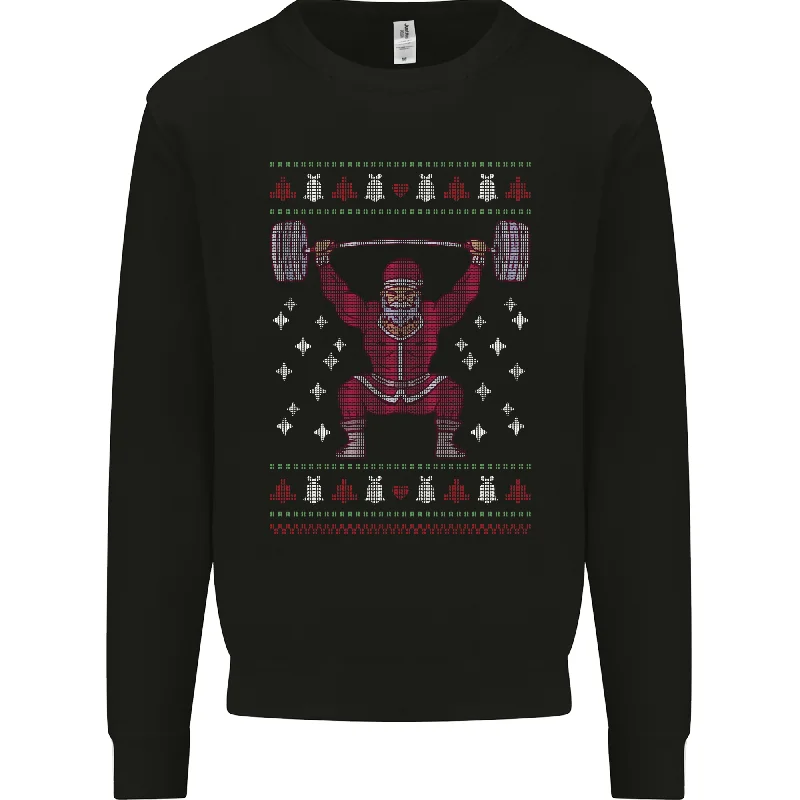 Christmas Gym Weightlifting Xmas Bodybuilding Mens Sweatshirt Jumper Hoodie with Mock Neck Collared Structured Christmas Gym Weightlifting Xmas Bodybuilding Mens Sweatshirt Jumper Hoodie with Mock Neck Collared Structured