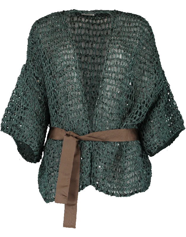 Open Woven Wax Cotton Blend Cardigan Fitted Loose Oversized