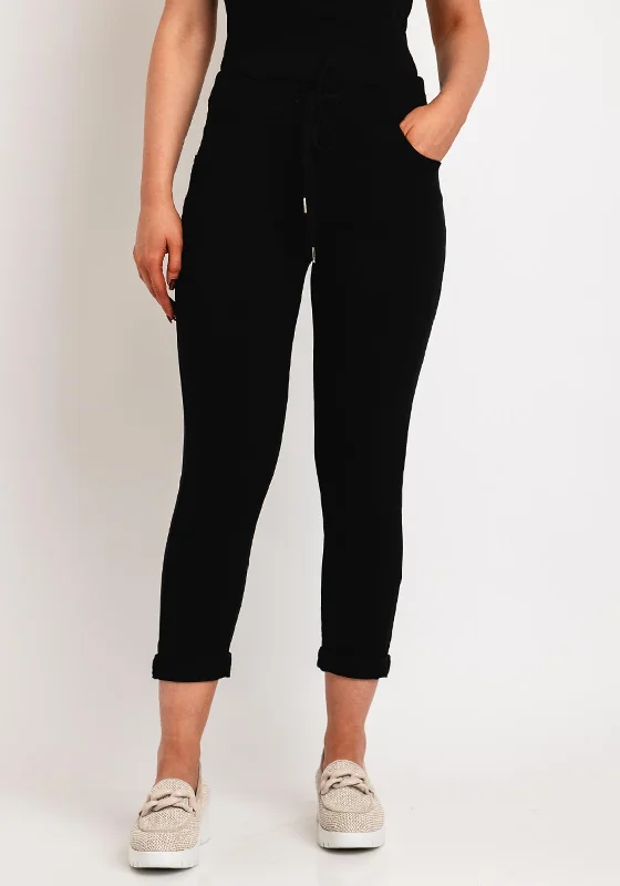 D.e.c.k by Decollage Drawstring Waist Slim Leg Trouser, Black Trousers stylish elegant D.e.c.k by Decollage Drawstring Waist Slim Leg Trouser, Black Trousers stylish elegant