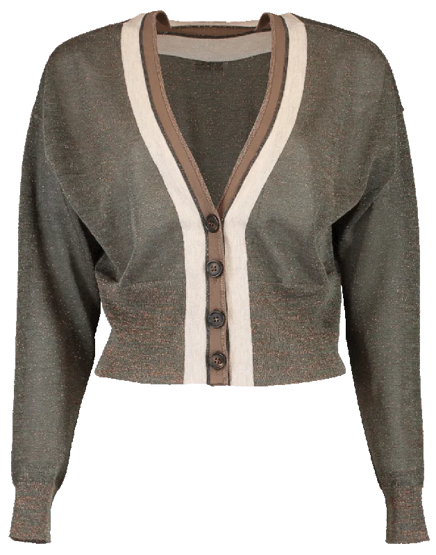 Linen Lurex Bi-Color Cropped Cardigan Collared Crew Neck Turtle Neck