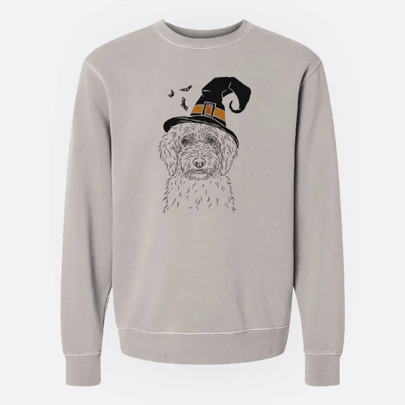 Witch Teddy the Labradoodle - Unisex Pigment Dyed Crew Sweatshirt Hoodie with Batwing Sleeves Loose Dramatic Witch Teddy the Labradoodle - Unisex Pigment Dyed Crew Sweatshirt Hoodie with Batwing Sleeves Loose Dramatic