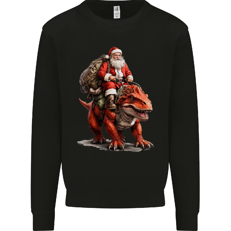 Christmas Santa Riding a Dinosaur Xmas Mens Sweatshirt Jumper Hoodie with Full-Zip Functional Layering Christmas Santa Riding a Dinosaur Xmas Mens Sweatshirt Jumper Hoodie with Full-Zip Functional Layering