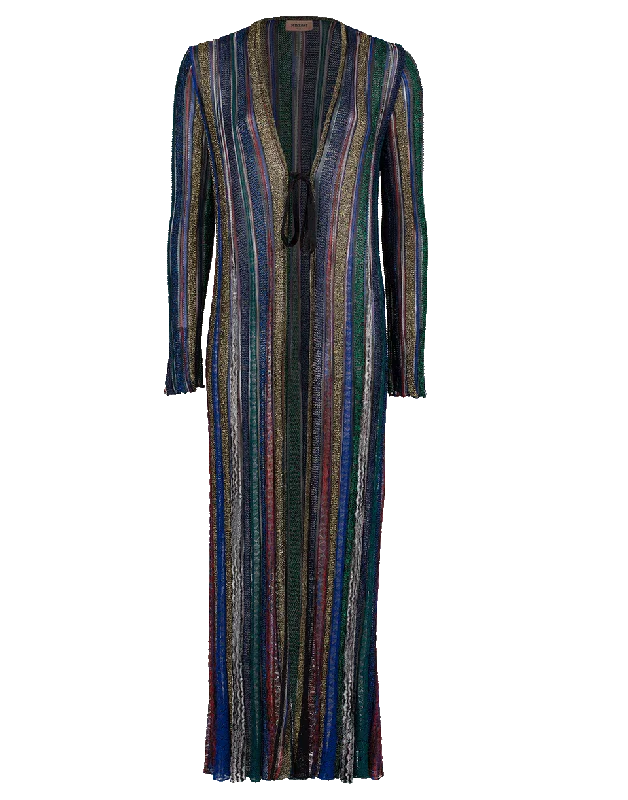 Lame Duster Cardigan Solid Print Embellished