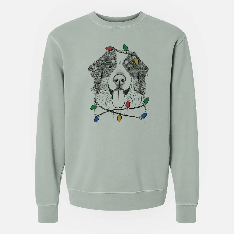Christmas Lights Blaze the Bernese Mountain Dog - Unisex Pigment Dyed Crew Sweatshirt Hoodie with Typography Text Message Christmas Lights Blaze the Bernese Mountain Dog - Unisex Pigment Dyed Crew Sweatshirt Hoodie with Typography Text Message