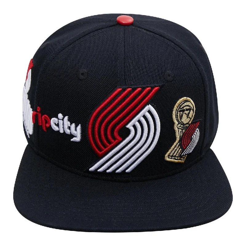 NBA PORTLAND TRAIL BLAZERS CITY DOUBLE FRONT LOGO UNISEX SNAPBACK HAT (BLACK) Women's Vintage Jacket