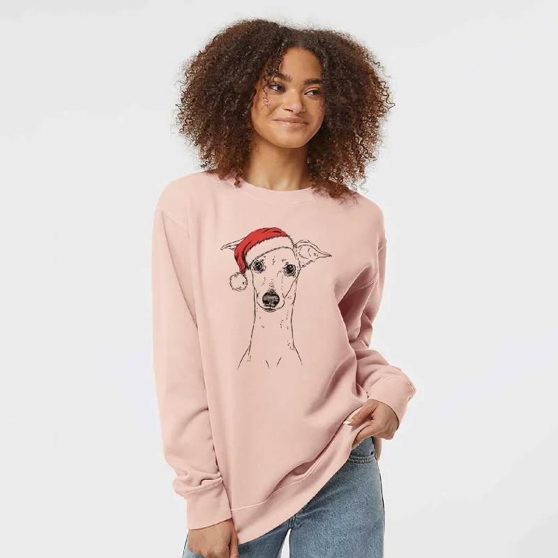 Santa Pip the Italian Greyhound - Unisex Pigment Dyed Crew Sweatshirt Hoodie with Velcro Closure Adjustable Secure Santa Pip the Italian Greyhound - Unisex Pigment Dyed Crew Sweatshirt Hoodie with Velcro Closure Adjustable Secure