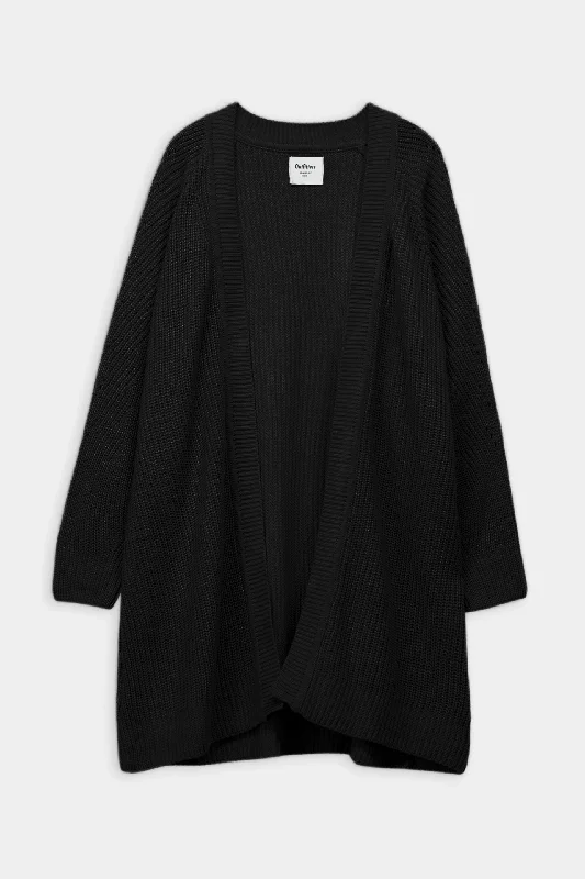 Basic Long Knit Cardigan Toggled Drawstring Belted