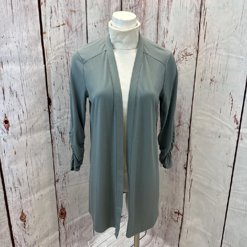 SUSAN GRAVER OLIVE GREY CARDIGAN SIZE S TCC Beaded Cardigan Sequined Faux Fur