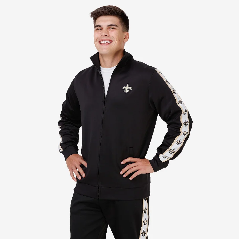 New Orleans Saints Stripe Logo Track Jacket Nylon Fabric Polyester Fabric Spandex Fabric New Orleans Saints Stripe Logo Track Jacket Nylon Fabric Polyester Fabric Spandex Fabric