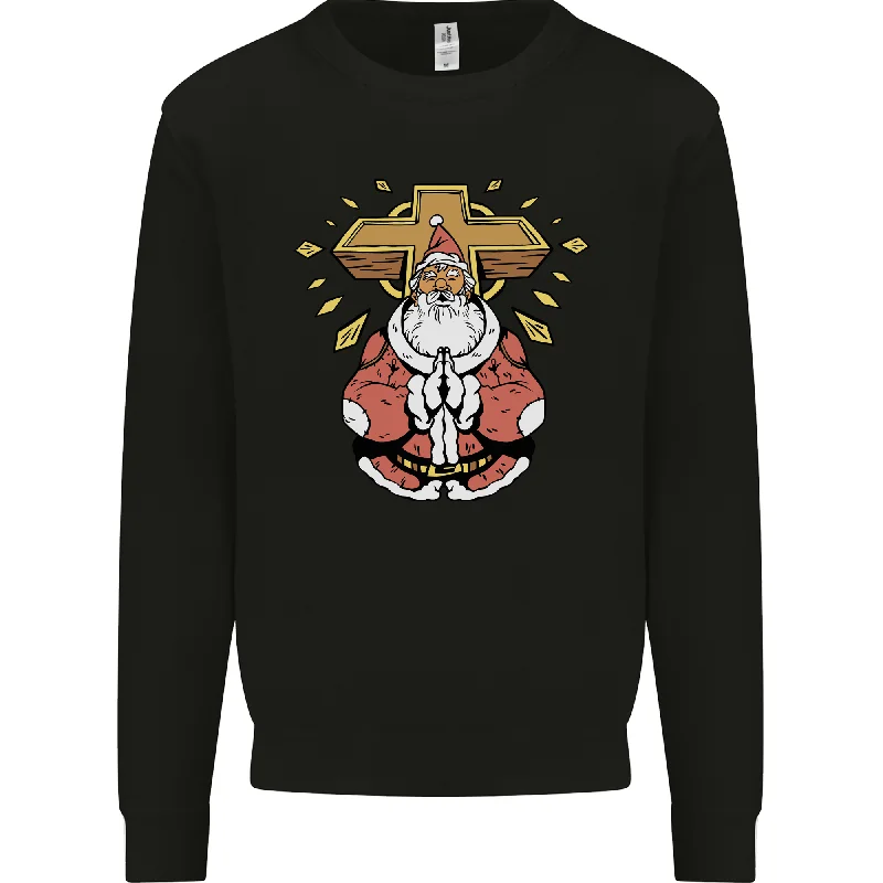 Christmas Praying Santa Christian Christianity God Mens Sweatshirt Jumper Hoodie with Embroidery Detailed Premium Christmas Praying Santa Christian Christianity God Mens Sweatshirt Jumper Hoodie with Embroidery Detailed Premium