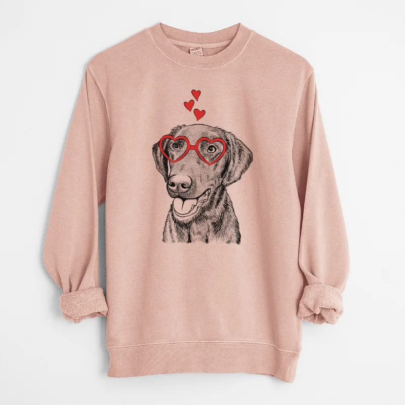 Valentine Onyx the Labrador Retriever - Unisex Pigment Dyed Crew Sweatshirt Hoodie with Hem Patch Decorative Personalized Valentine Onyx the Labrador Retriever - Unisex Pigment Dyed Crew Sweatshirt Hoodie with Hem Patch Decorative Personalized