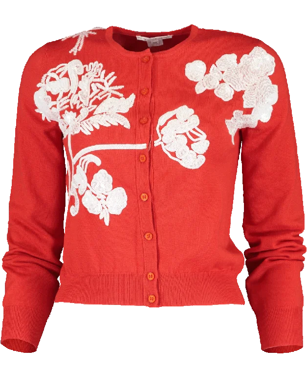 Sequined Floral Embroidered Cardigan Cotton Fabric Linen Fabric Terry Fabric