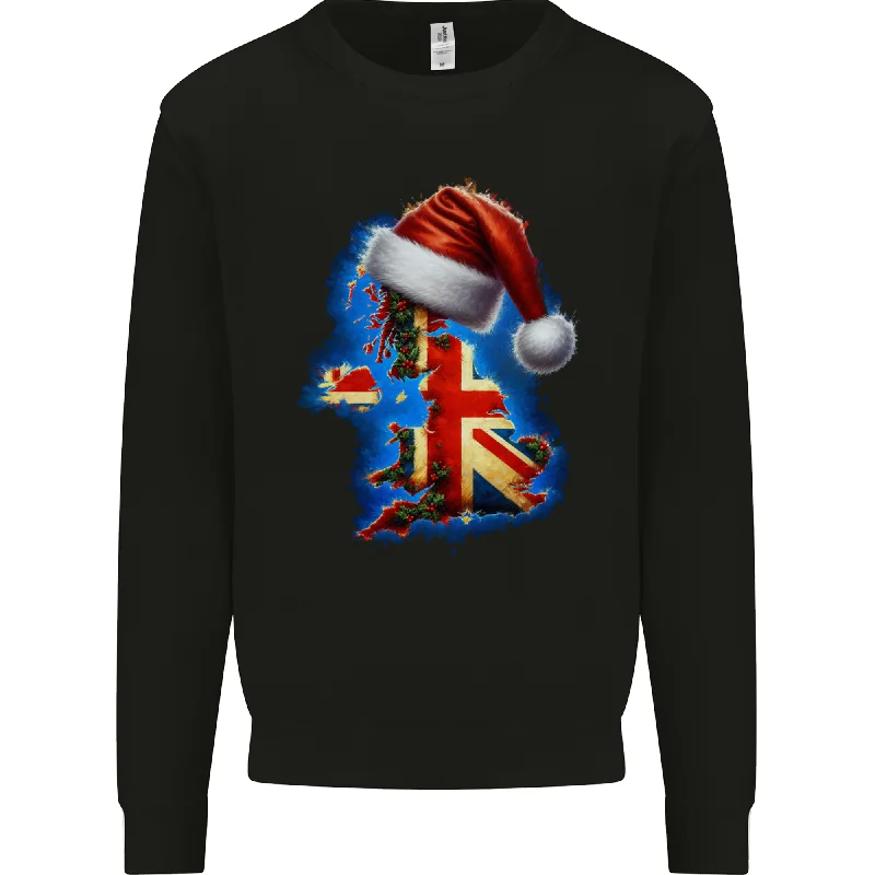 Christmas Great Britain UK Union Jack Xmas Flag Mens Sweatshirt Jumper Hoodie with High Neck Warm Protective Christmas Great Britain UK Union Jack Xmas Flag Mens Sweatshirt Jumper Hoodie with High Neck Warm Protective
