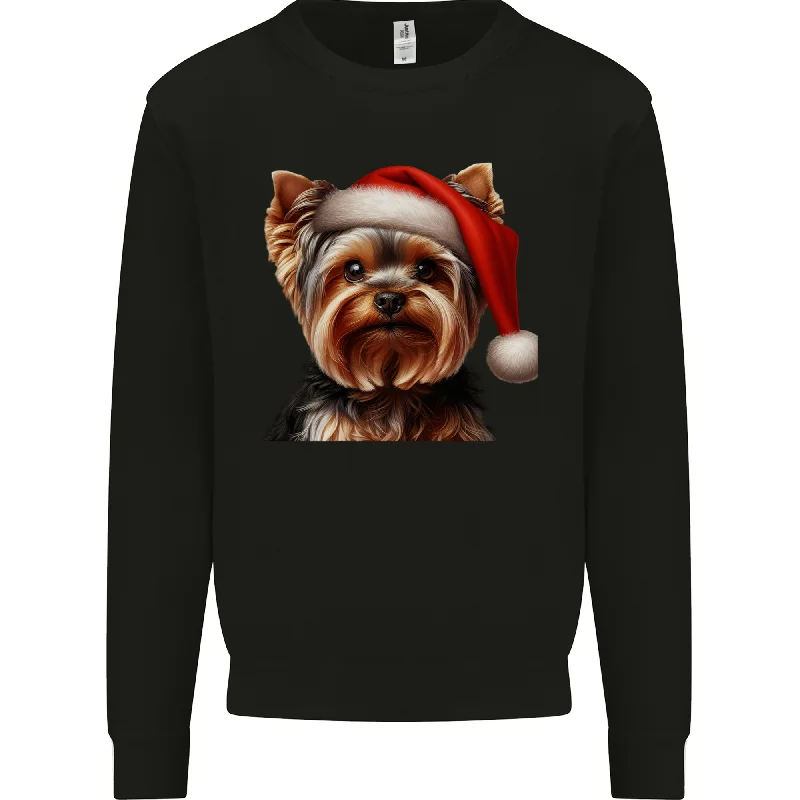 Christmas Yorkshire Terrier Dog Xmas Yorkie Mens Sweatshirt Jumper Hoodie with High Neck Warm Protective