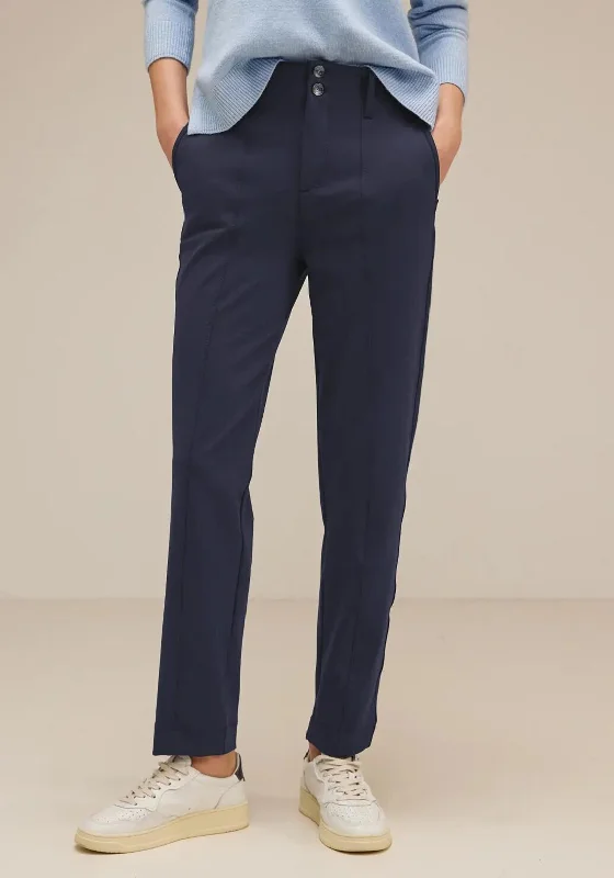 Street One Casual Slim Leg Chino Trouser, Deep Blue Trousers Silk Elegant