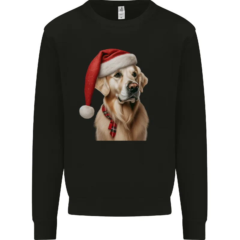 Christmas Golden Retriever Xmas Hat Dog Mens Sweatshirt Jumper Hoodie with Elastic Cuffs Stretchable Comfortable Christmas Golden Retriever Xmas Hat Dog Mens Sweatshirt Jumper Hoodie with Elastic Cuffs Stretchable Comfortable