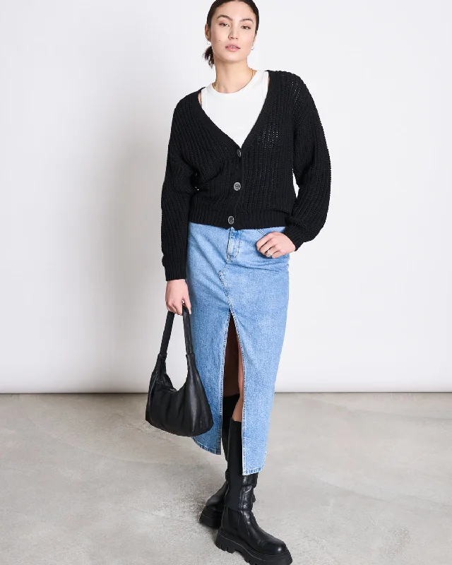 CHUNKY CARDIGAN LENA BLACK GOTS Transparent Opaque Sheer