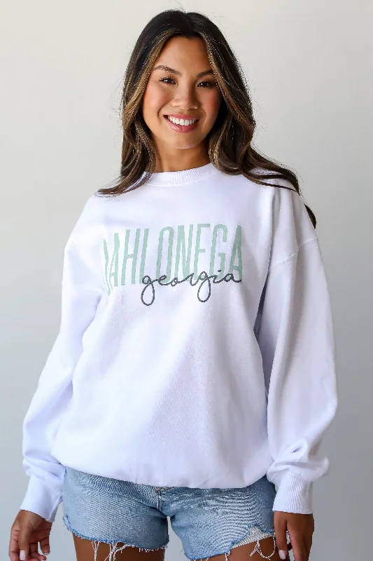 White Dahlonega Georgia Script Sweatshirt Hoodie with Earth Tones Natural Calm
