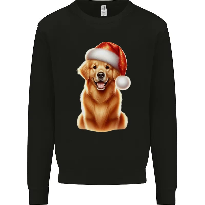 Christmas Golden Retriever Dog Xmas Hat Mens Sweatshirt Jumper Hoodie with Set-In Sleeves Structured Classic Christmas Golden Retriever Dog Xmas Hat Mens Sweatshirt Jumper Hoodie with Set-In Sleeves Structured Classic