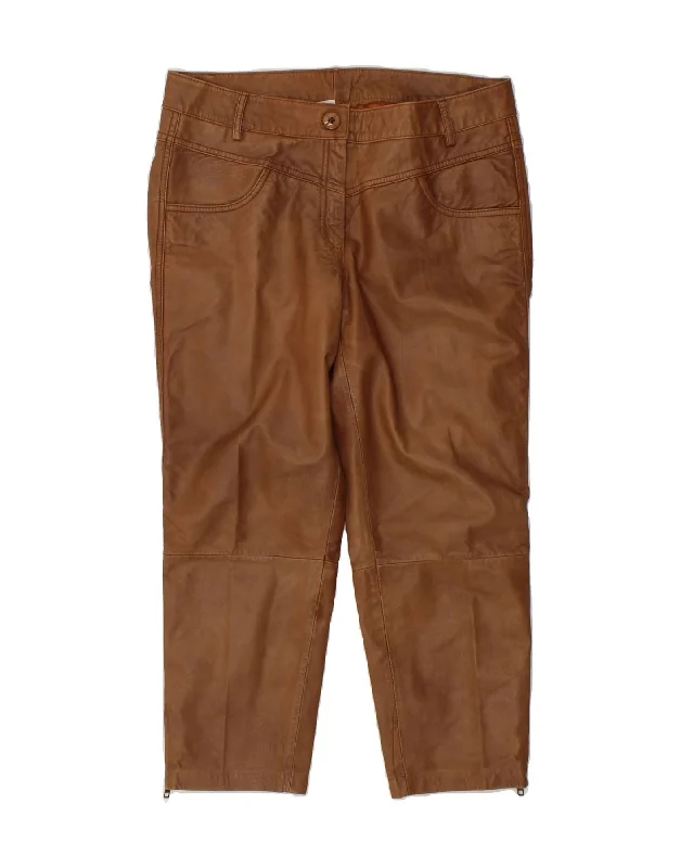 VINTAGE Womens Leather Crop Trousers UK 16 Large W34 L24 Brown Leather Trousers Velvet Soft VINTAGE Womens Leather Crop Trousers UK 16 Large W34 L24 Brown Leather Trousers Velvet Soft