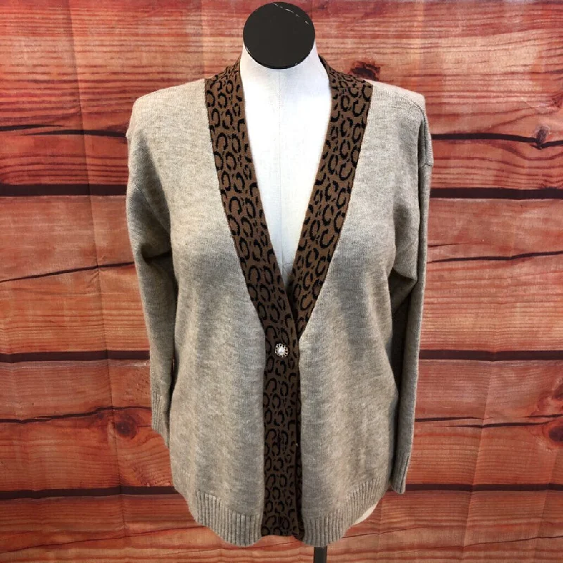 NWT MADE WITH LOVE TAN ANIMAL TRIMMED CARDIGAN SIZE XXL TCC Terry Blend Velvet Blend Canvas Blend