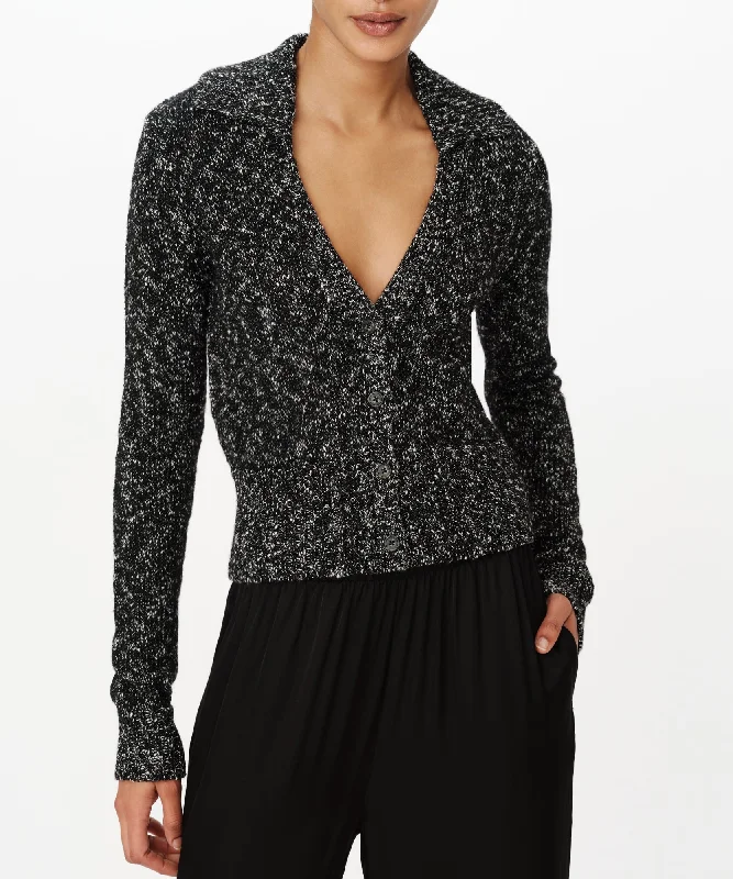 Cotton Blend Collared Cardigan - Black Marl Neon metallic Matte