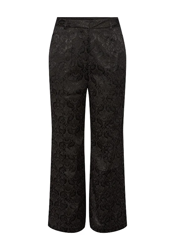 Y.A.S Tapera Damask Embossed Wide Leg Trouser, Black Trousers Lace Delicate