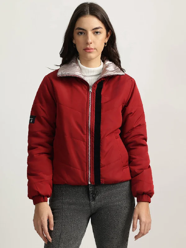 Elle Women Red Solid Stand Collar Full Sleeves Reversible Jacket Striped Jacket Polka Dot Jacket Floral Jacket Elle Women Red Solid Stand Collar Full Sleeves Reversible Jacket Striped Jacket Polka Dot Jacket Floral Jacket