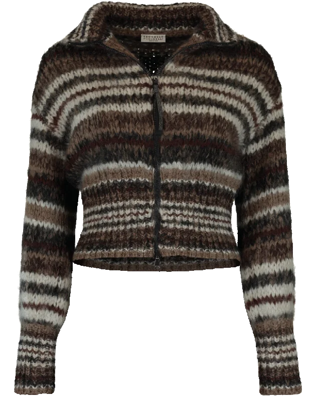 Cropped Striped Cardigan Handmade Hand-knitted Hand-woven