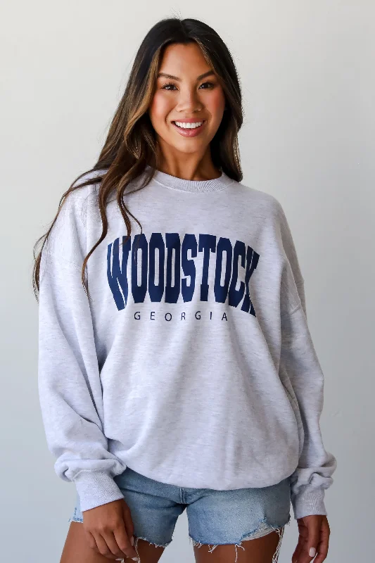 Heather Grey Woodstock Georgia Block Letter Sweatshirt Hoodie with Back Slit Movement Comfort Heather Grey Woodstock Georgia Block Letter Sweatshirt Hoodie with Back Slit Movement Comfort