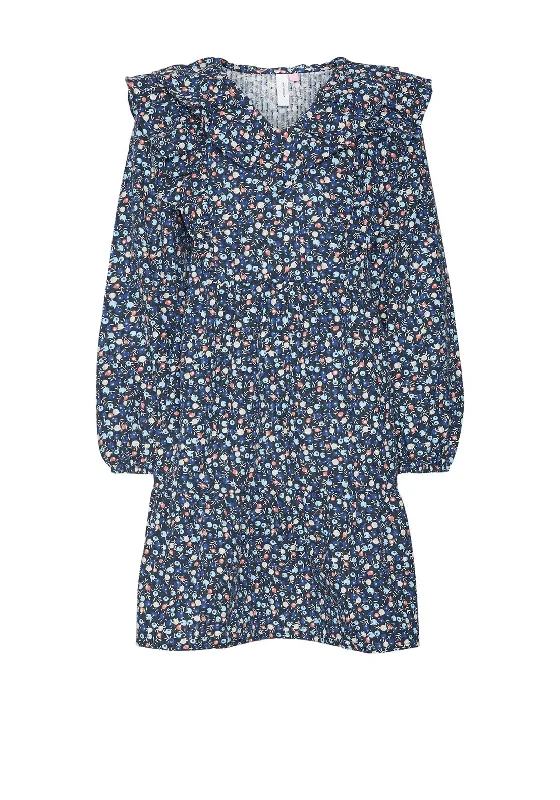 Vero Moda Girl Fia Long Sleeve Print Dress, Navy Blazer Women's Trendy Jacket