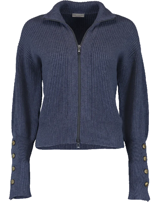 Zip Up Cropped Cardigan Terry Terry Cloth Terry Knit